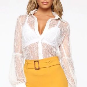 Fashion Nova Lenore Sheer Lace Blouse